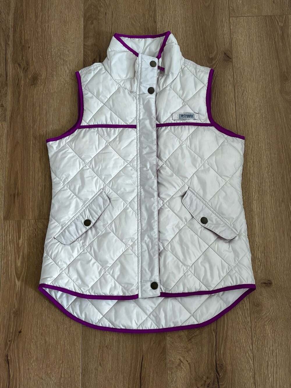 Columbia PFG Reel Relaxed Quilted Vest White Purple Size S